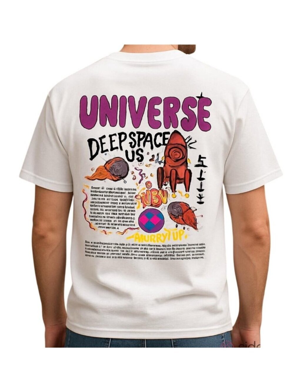 ROMWE Unisex Universe Tee Shirt~Size M~White Space Slogan Cartoon Graphic~L10 37
